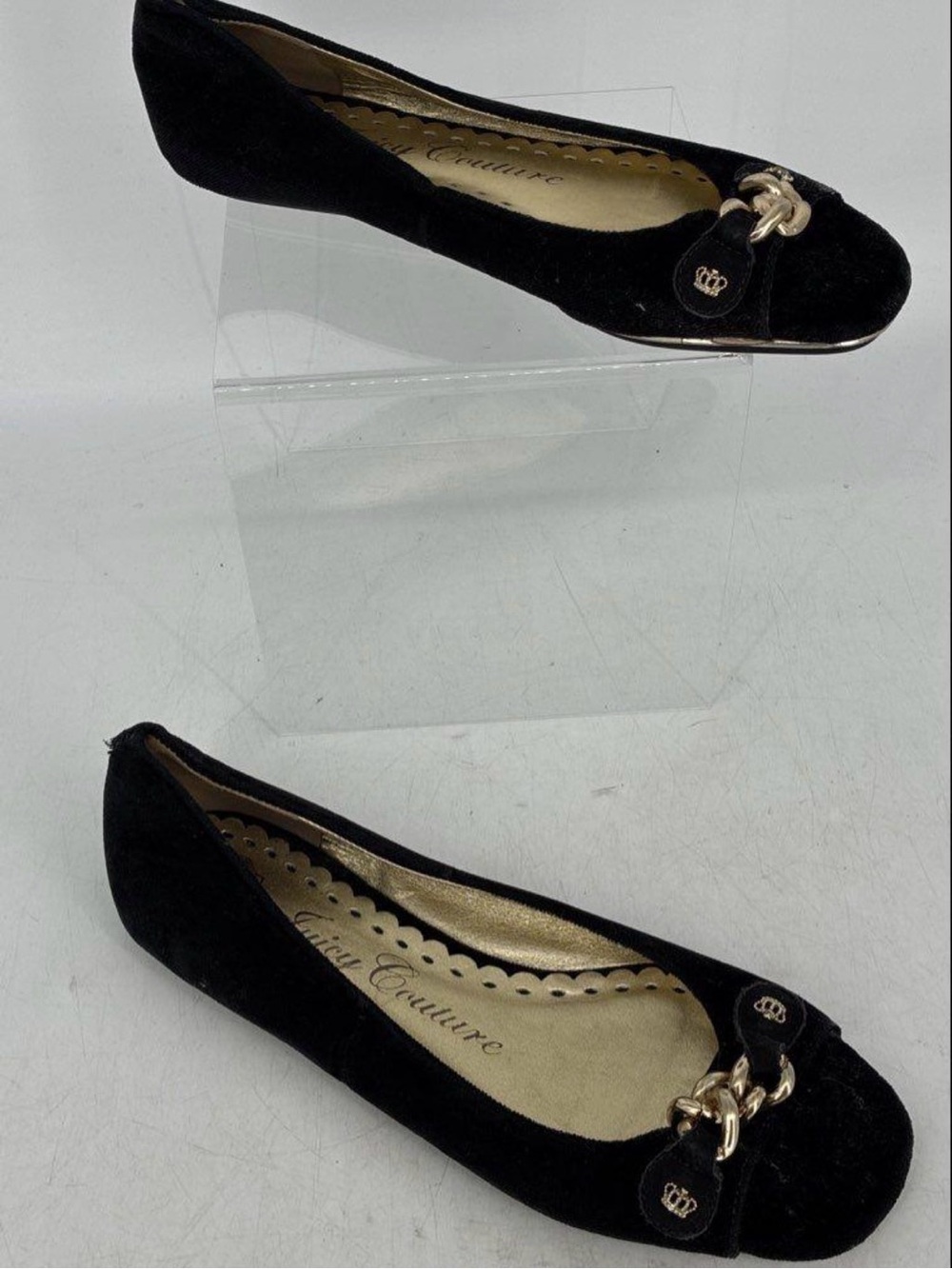 Vintage Juicy Couture Black Velvet Chain-Accent Ballet Flats
